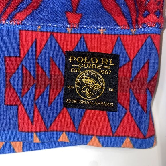 Ralph Lauren Polo Blue Red Aztec Shawl Sweater Snow Beach Stadium Size Medium - Picture 12 of 13